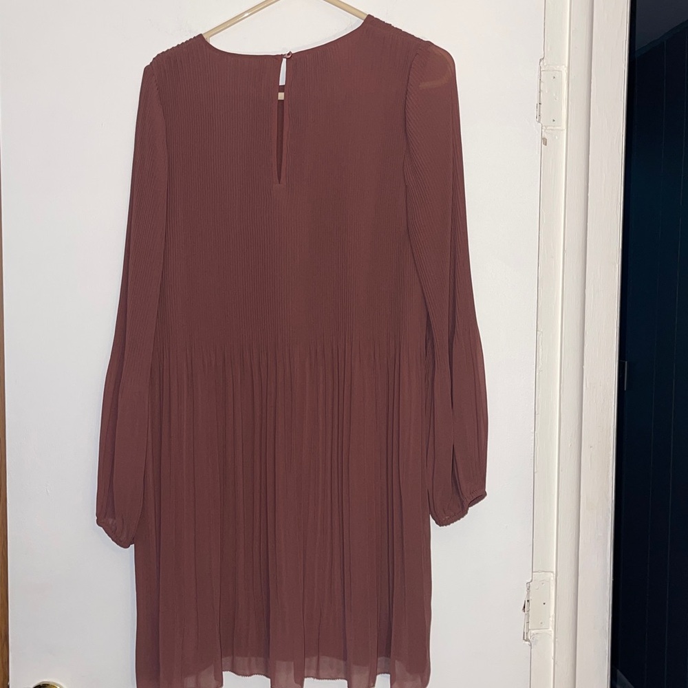 Wilfred Rust-Brown Pleated Long-Sleeve Mini Dress - Picture 6 of 8